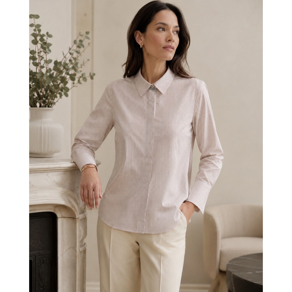 Lafayette 148 New York Striped Stretch Cotton Button Down Shirt S Quiet Luxury - Picture 2 of 9